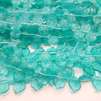 Czech Petunia Leaf Glass Beads 12x5mm Transparent Teal Uranium