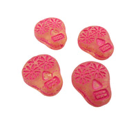 Czech Glass Sugar Skull Beads 20x17mm Transparent Yellow Matte Pink Lined