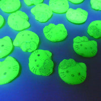 Czech Hello Kitty Glass Beads 19x18mm Opal Green White Lined