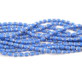 Czech Faceted Oval Cathedral Glass Beads 6x4mm Turquoise Blue with Silver edges