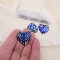 Vintage Czech Glass Heart Pendant 25mm Blue Fire Opal