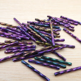 Czech Glass Twisted Bugle Beads 25mm Purple Iris