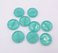 Czech Coin Glass Beads 14mm Opal Aqua