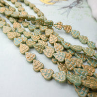 Czech Glass Leaf Beads 10x8mm Turquoise Antique Shimmer