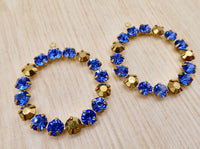 Swarovski Rhinestone Hoop Pendant with loop 30mm Sapphire Blue and Gold