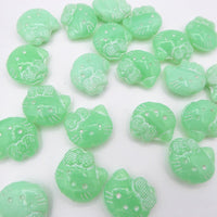 Czech Hello Kitty Glass Beads 19x18mm Opal Green White Lined