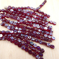 Czech Peacock Finish Oval Beads 6x5mm Transparent Red