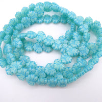 Grape Leaf Pressed Beads 13x11mm Green Opal Aqua Lined