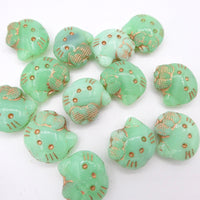 Czech Hello Kitty Glass Beads 19x18mm Opal Green Copper Lined