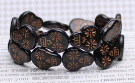 Czech Glass Sugar Skull Beads 20x17mm Jet Black Opaque with Dark Bronze Wash