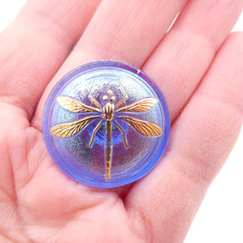 Czech Glass Button with Dragonfly 30mm Light Sapphire AB