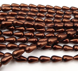 Czech Glass Pearl Teardrop Beads 12x7mm Dark Bronze