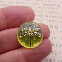 Czech Glass Dragonfly Cabochon 18mm Uranium Yellow Silver Lined