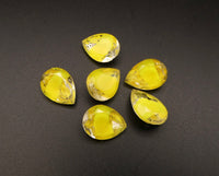 West German Faceted Glass Teardrop Cabochon 14x10mm Yellow Givre