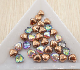 Czech Glass Hearts 6mm Crystal Copper Rainbow