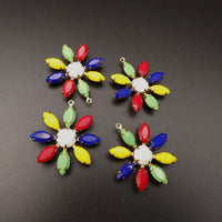 Flower Petal Pendant 30mm with Vintage Czech Stones Rainbow