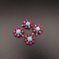 Swarovski Rhinestone Flower Pendant with loop 20mm Turquoise Fuchsia