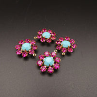 Swarovski Rhinestone Flower Pendant with loop 20mm Turquoise Fuchsia