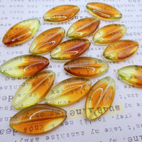 Czech Pressed Large Oval Glass Beads 38x18mm Yellow and Topaz Uranium