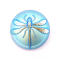Czech Glass Button with Dragonfly 40mm Black with Azuro