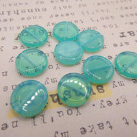 Czech Coin Glass Beads 14mm Opal Aqua