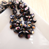 Czech Pip Beads 5x7mm Jet Sliperit Peacock