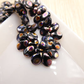 Czech Pip Beads 5x7mm Jet Sliperit Peacock