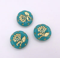 Czech Glass Marguerette Flower Beads 18mm Opal Green Gold Lined Uranium