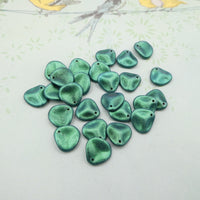 Czech Glass Rose Petal Beads 14x13mm Metallic Suede Leafy Green