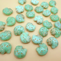 Czech Hello Kitty Glass Beads 19x18mm Opal Green Copper Lined
