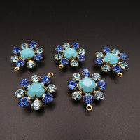 Swarovski Rhinestone Flower Pendant with loop 20mm Sapphire and Turquoise