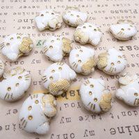 Czech Hello Kitty Glass Beads 19x18mm White Gold Lined