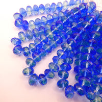 Czech Faceted Rondelle 9x6mm Blue Lt Green