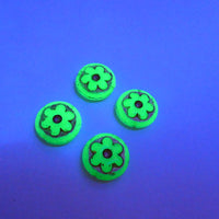 Czech Round With Flower Pressed Glass Beads 17mm Opal Green Gold Lined