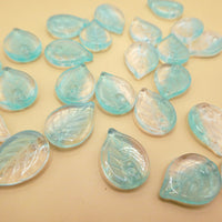 Czech Apple Leaf Glass Beads 18x13mm Crystal Opal Aqua