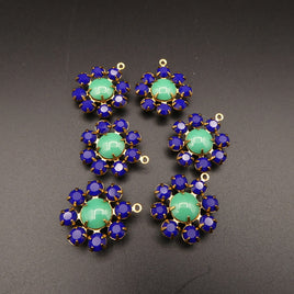 Swarovski Rhinestone Flower Pendant with loop 20mm Navy Blue and Green