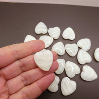 Czech Pressed Heart Glass Beads 24x22mm Opaline Lemon Striped Uranium