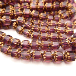 Czech Crown Beads 6mm Amethyst with Copper Finish