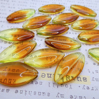 Czech Pressed Large Oval Glass Beads 38x18mm Yellow and Topaz Uranium