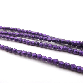 Czech Fire Polish Beads 3mm Metallic Suede Purple