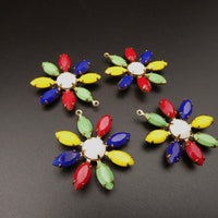Flower Petal Pendant 30mm with Vintage Czech Stones Rainbow