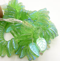 West German Glass Leaf Beads 14x10mm Peridot AB
