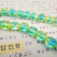 Czech Glass Beveled Round Beads 8mm Green Blue