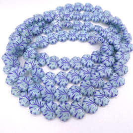 Grape Leaf Pressed Beads 13x11mm Green Opal Dark Aqua Lined