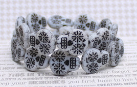 Czech Glass Sugar Skull Beads 20x17mm Ivory Opaque with Black Wash