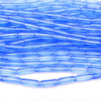 Czech Glass Long Tube Beads 14x4mm Blue Lt Green