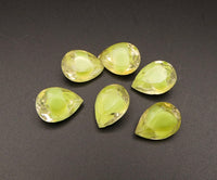 West German Faceted Glass Teardrop Cabochon 14x10mm Green Givre