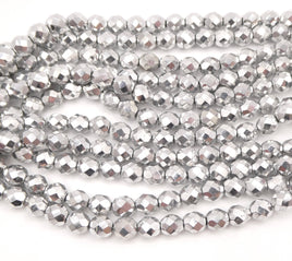 Czech Fire Polished Glass Beads 8mm Silver
