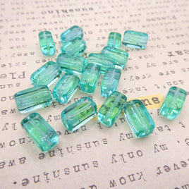Czech Rectangle Block Glass Beads 14x9mm Aqua Uranium