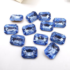 Vintage Czech Faceted Glass Rectangle Cabochon 25x18mm Light Sapphire